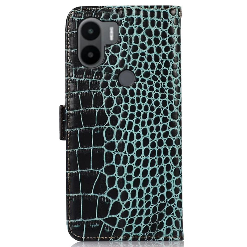 Funda de cuero auténtico de vaca con cierre magnético lateral para Xiaomi Redmi A1+ 4G / A2+ 4G / Poco C50 4G, resistente a caídas, con textura de cocodrilo, bloqueo RFID, soporte, tipo billetera abatible - Verde