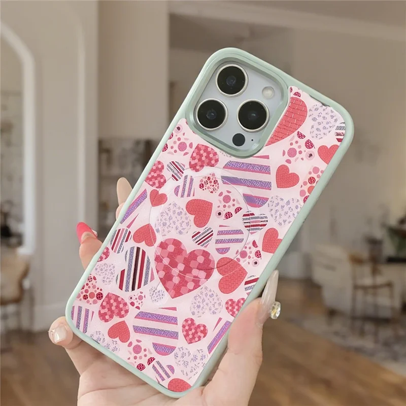 For iPhone 16 Pro Magnetic Case TPU PC Phone Cover with Detachable Love Heart Collection Backplate - Green