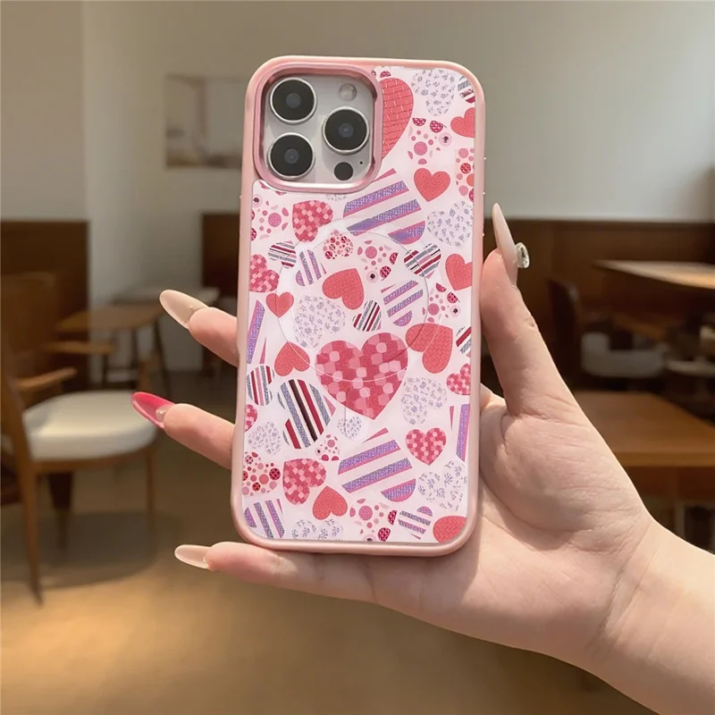For iPhone 16 Pro Magnetic Case TPU PC Phone Cover with Detachable Love Heart Collection Backplate - Green