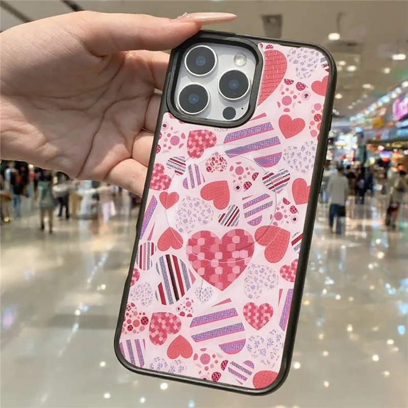 For iPhone 16 Pro Magnetic Case TPU PC Phone Cover with Detachable Love Heart Collection Backplate - Green