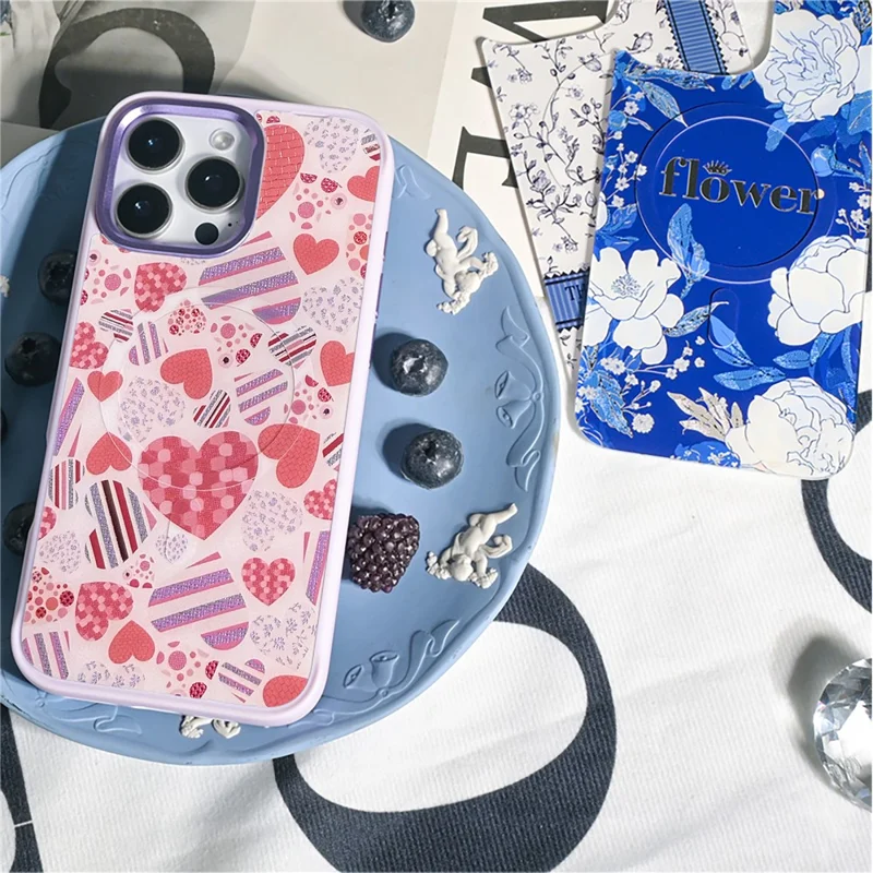 For iPhone 16 Pro Magnetic Case TPU PC Phone Cover with Detachable Love Heart Collection Backplate - Green