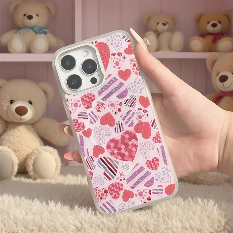 For iPhone 16 Pro Magnetic Case TPU PC Phone Cover with Detachable Love Heart Collection Backplate - Green