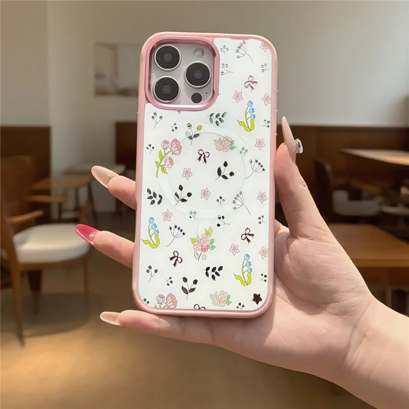 For iPhone 16 Pro Magnetic Case TPU PC Phone Cover with Detachable Spring Garden Backplate - Green