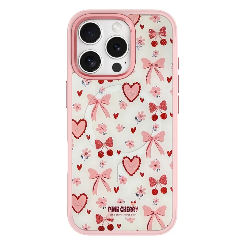 Capa Magnética para iPhone 16 Pro Max em TPU e PC com Placa Traseira Destacável - Tema Amor Rosa - Rosa