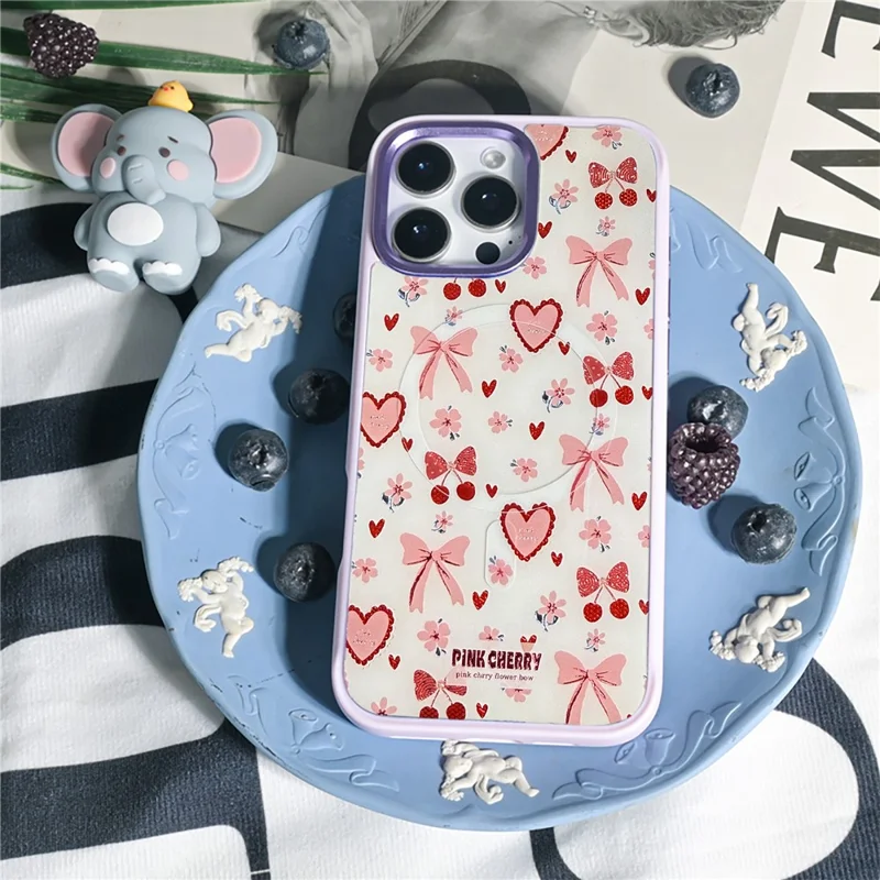 Capa Magnética para iPhone 16 Pro Max em TPU e PC com Placa Traseira Destacável - Tema Amor Rosa - Rosa