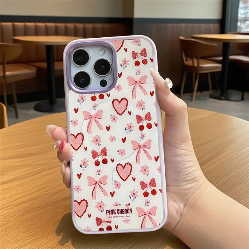 Capa Magnética para iPhone 16 Pro Max em TPU e PC com Placa Traseira Destacável - Tema Amor Rosa - Rosa