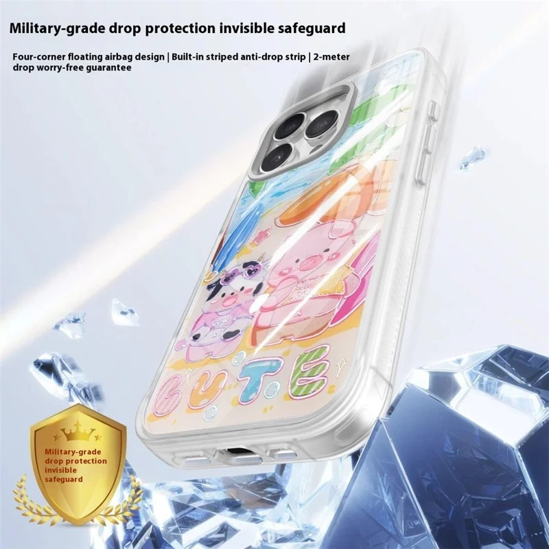 For iPhone 16 Pro Magnetic Case TPU PC Phone Cover with Detachable Cute Piggy Backplate - Black