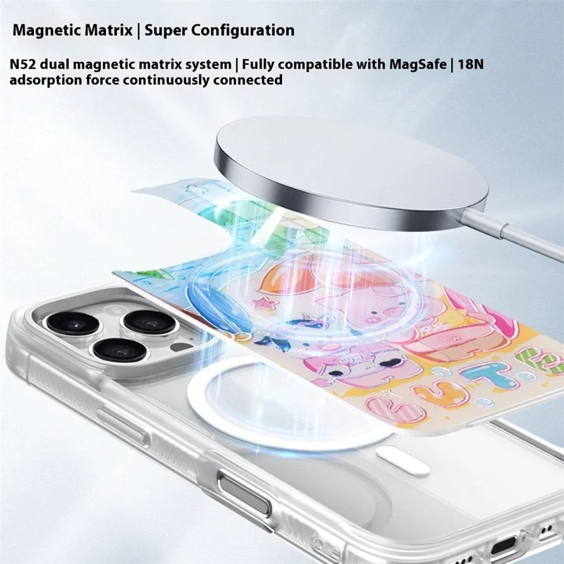 For iPhone 16 Pro Magnetic Case TPU PC Phone Cover with Detachable Cute Piggy Backplate - Black