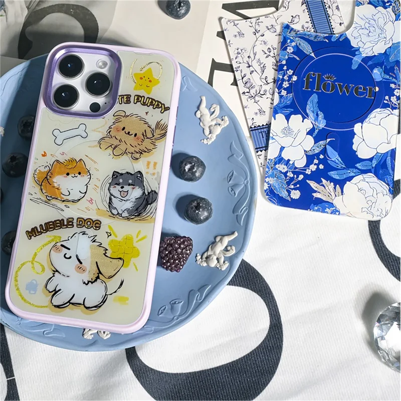 For iPhone 16 Pro Max Magnetic Case TPU PC Phone Cover with Detachable Whirlwind Dog Backplate - Green