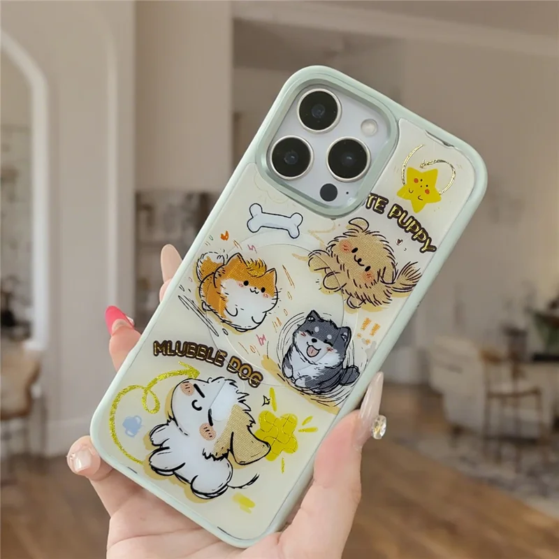 For iPhone 16 Pro Magnetic Case TPU PC Phone Cover with Detachable Whirlwind Dog Backplate - Pink