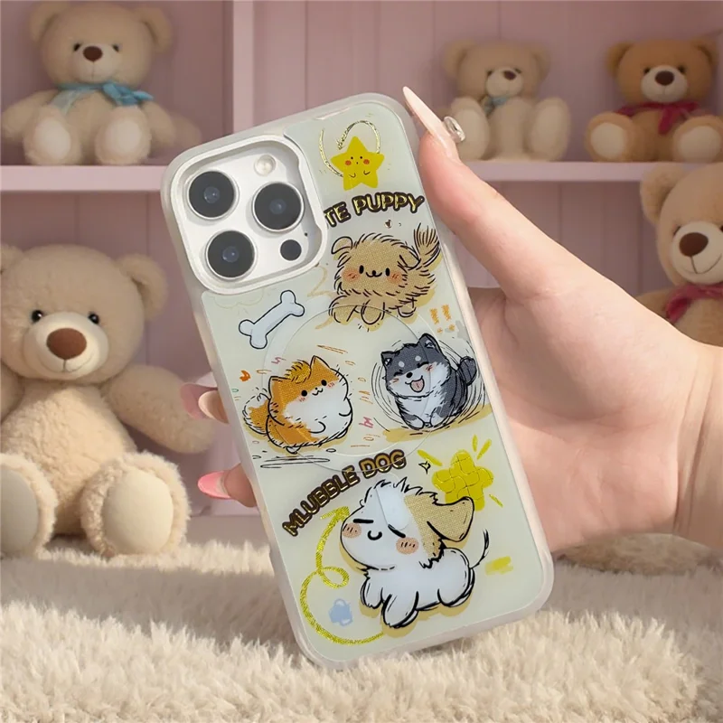 For iPhone 16 Pro Magnetic Case TPU PC Phone Cover with Detachable Whirlwind Dog Backplate - Pink