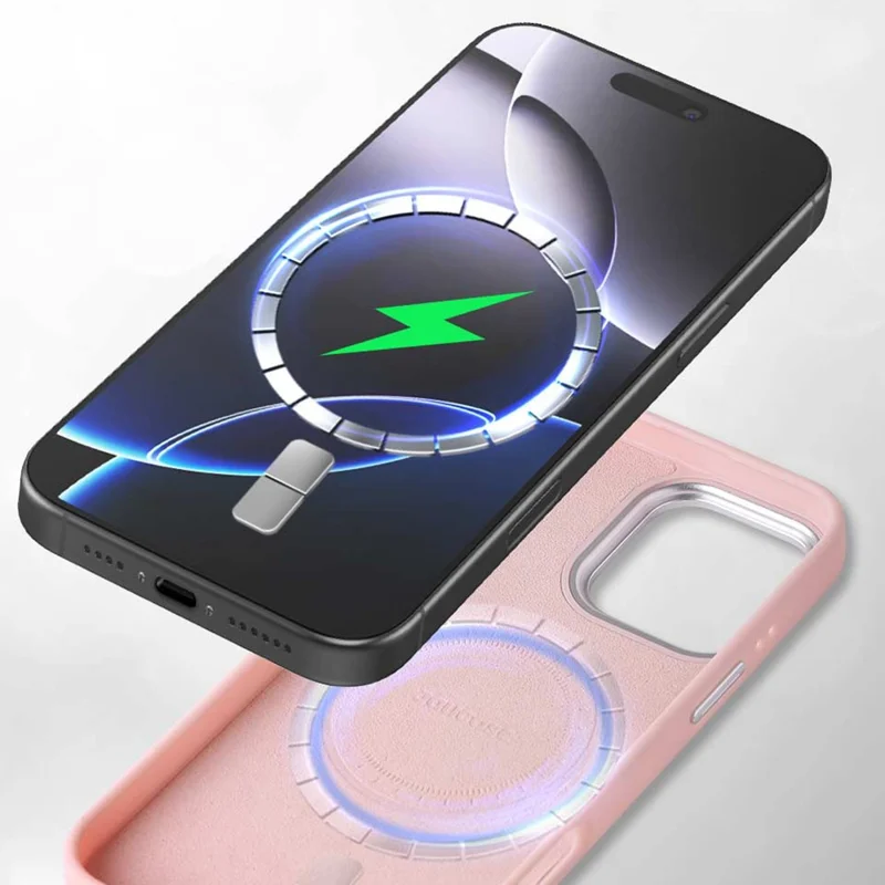 JAUCASE Магнитный чехол для iPhone 16 Pro с текстурой змеи из PU + TPU + PC - фиолетовый