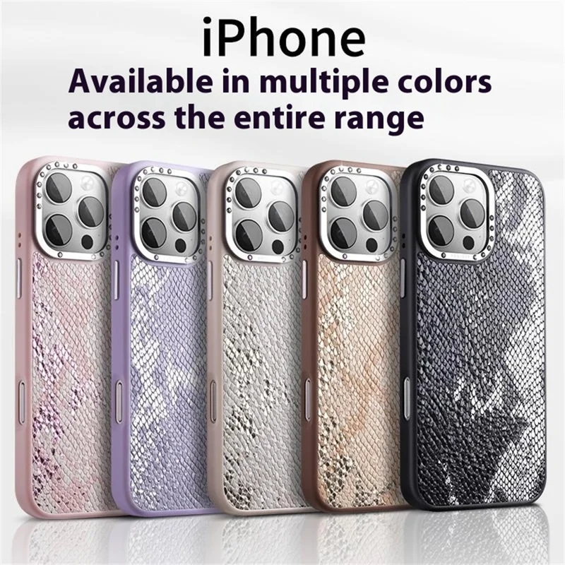 JAUCASE Магнитный чехол для iPhone 16 Pro с текстурой змеи из PU + TPU + PC - фиолетовый