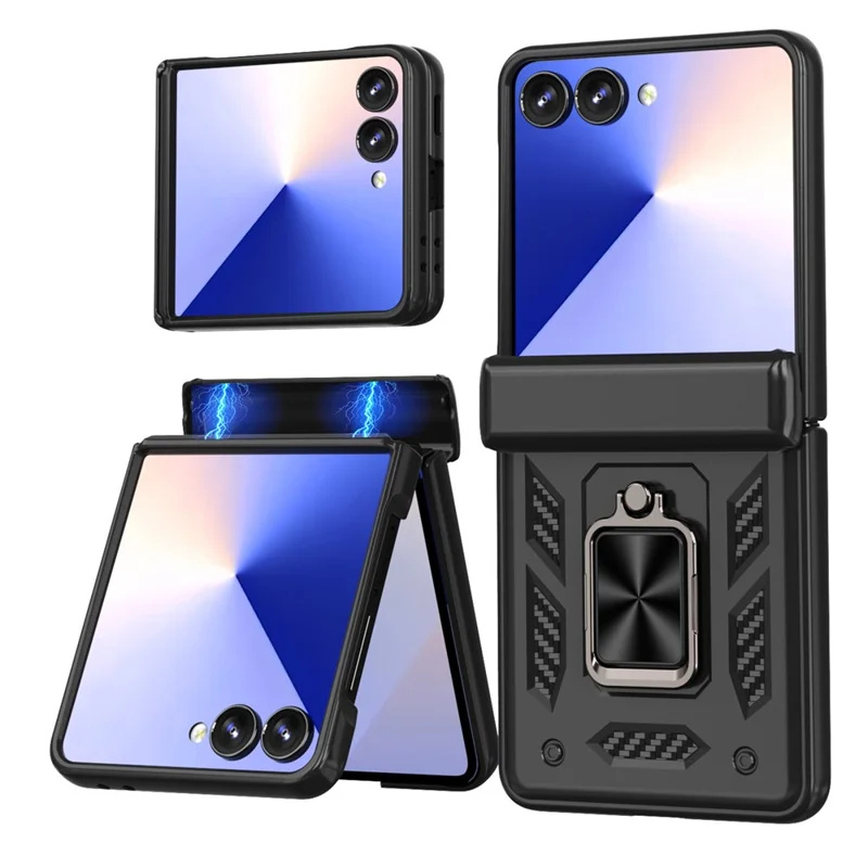 For Samsung Galaxy Z Flip7 5G Case PC + TPU Shockproof Phone Back Cover with Kickstand - Black