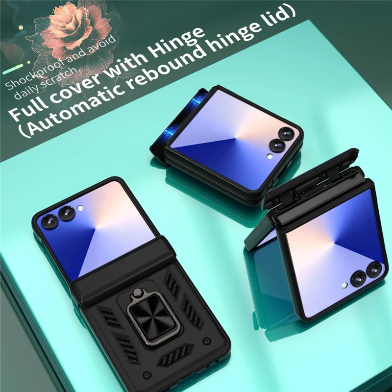 For Samsung Galaxy Z Flip7 5G Case PC + TPU Shockproof Phone Back Cover with Kickstand - Black