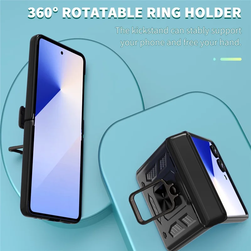 For Samsung Galaxy Z Flip7 5G Case PC + TPU Shockproof Phone Back Cover with Kickstand - Black