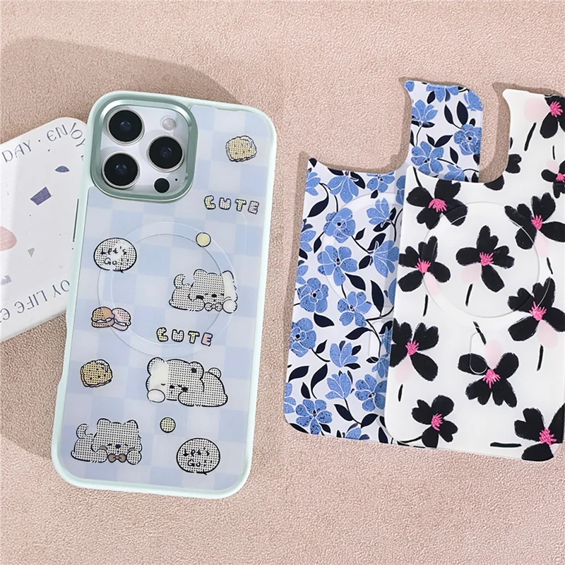 For iPhone 16 Pro Max Magnetic Case TPU PC Phone Cover with Detachable Cookie Bear Blue Backplate - Green