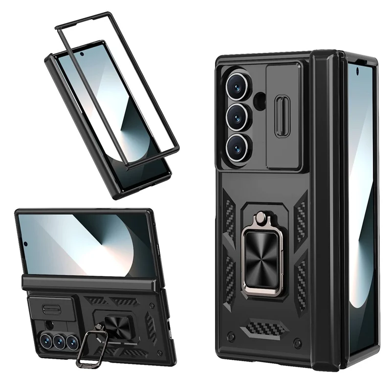 For Samsung Galaxy Z Fold7 5G Case PC + TPU Shockproof Phone Back Cover with Kickstand - Black