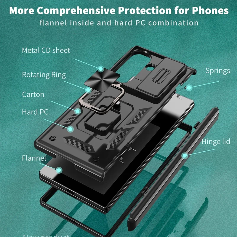 For Samsung Galaxy Z Fold7 5G Case PC + TPU Shockproof Phone Back Cover with Kickstand - Black