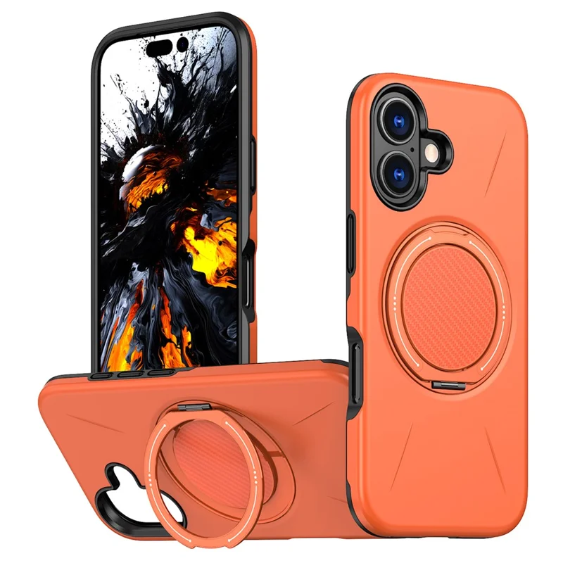 For iPhone 17 Magnetic Case Rotating Kickstand TPU + PC Phone Cover - Orange