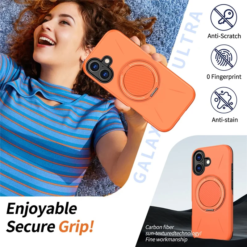 For iPhone 17 Magnetic Case Rotating Kickstand TPU + PC Phone Cover - Orange