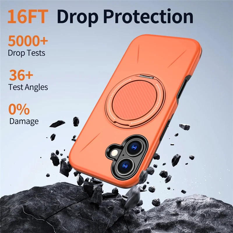 For iPhone 17 Magnetic Case Rotating Kickstand TPU + PC Phone Cover - Orange