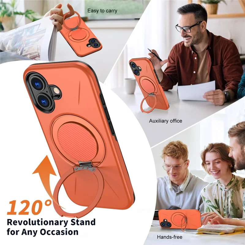 For iPhone 17 Magnetic Case Rotating Kickstand TPU + PC Phone Cover - Orange