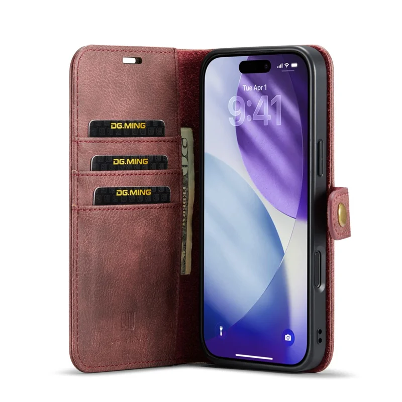 DG.MING para iPhone 17 Pro Max Capa Capa de telefone em couro destacável dividido - Vermelho
