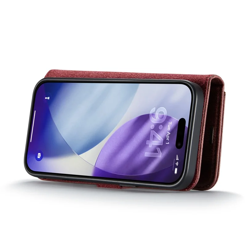 DG.MING para iPhone 17 Pro Max Capa Capa de telefone em couro destacável dividido - Vermelho