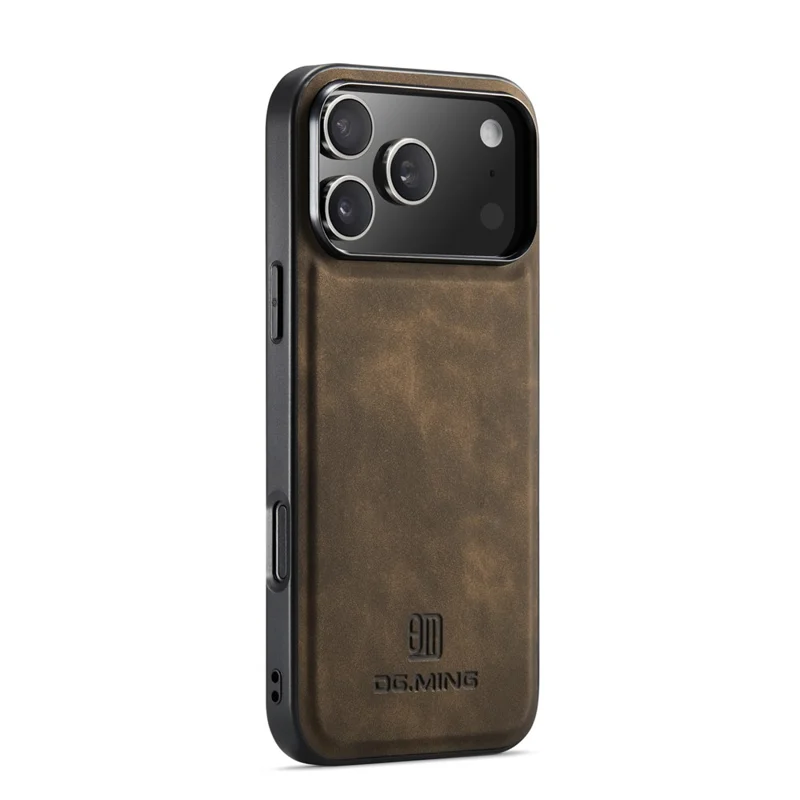 DG.MING Pour Coque iPhone 17 Pro Étui en Cuir PU avec Coque Hybride PC + TPU - Café