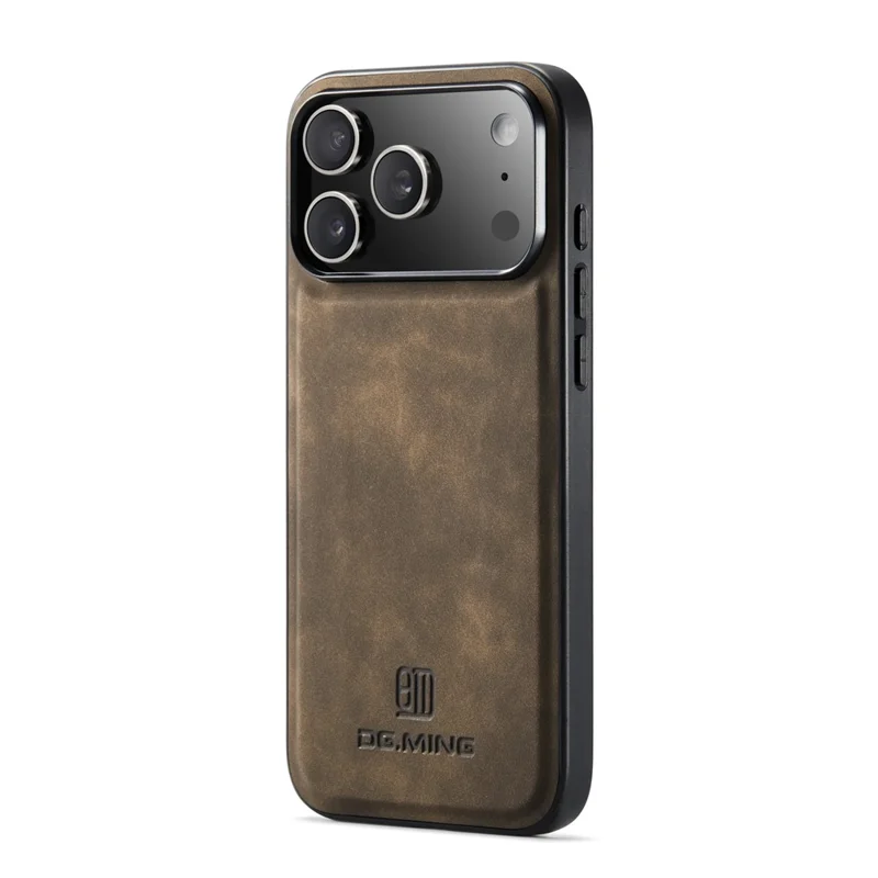 DG.MING Pour Coque iPhone 17 Pro Étui en Cuir PU avec Coque Hybride PC + TPU - Café