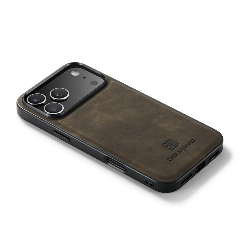 DG.MING Pour Coque iPhone 17 Pro Étui en Cuir PU avec Coque Hybride PC + TPU - Café