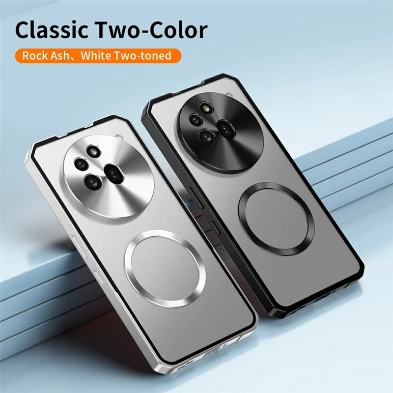 Cover per Nothing Phone (3a) Pro Compatibile con MagSafe, Custodia Rigida con Cornice Metallica e Retro Smerigliato - Argento