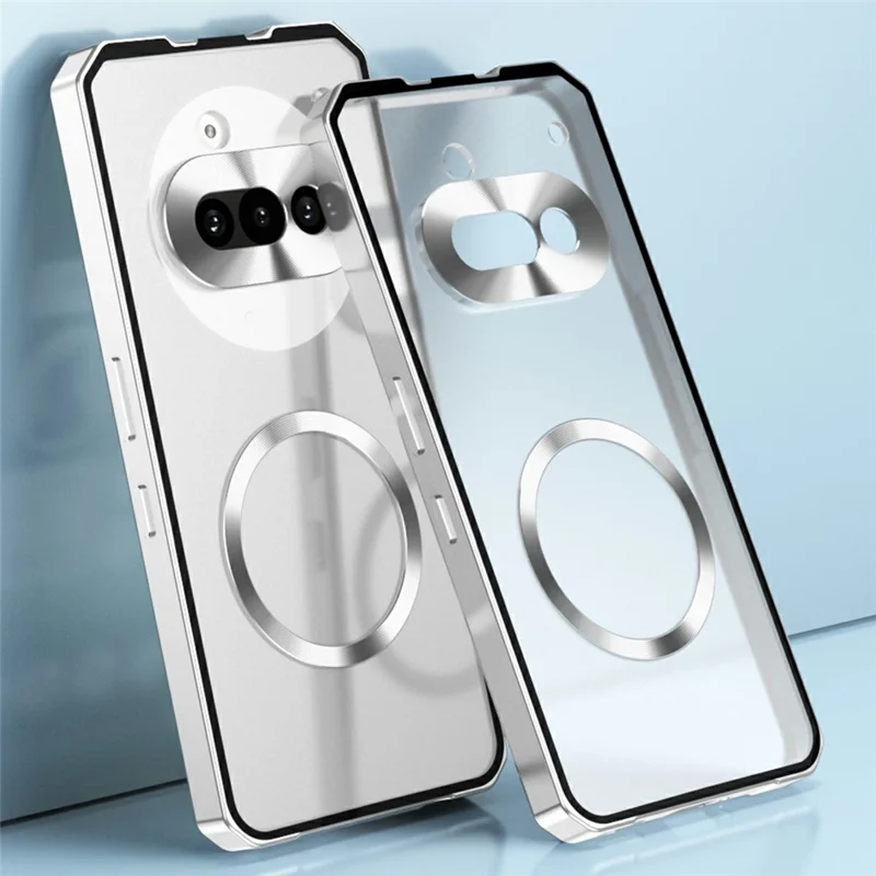 Funda para Nothing Phone (3a) Compatible con MagSafe, Rígida con Marco Metálico y Parte Trasera Esmerilada - Plata
