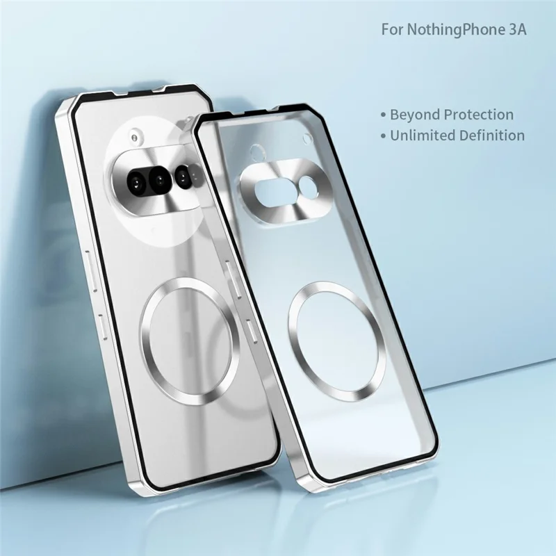 Funda para Nothing Phone (3a) Compatible con MagSafe, Rígida con Marco Metálico y Parte Trasera Esmerilada - Plata