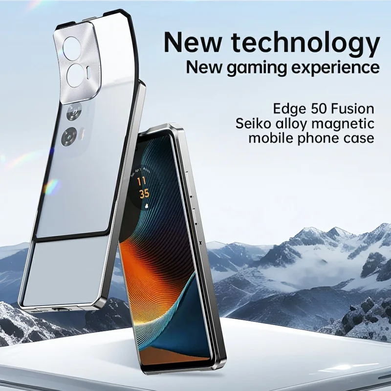 For Motorola Edge 50 Pro 5G Case Hard PC Metal Frame Matte Phone Cover - Silver