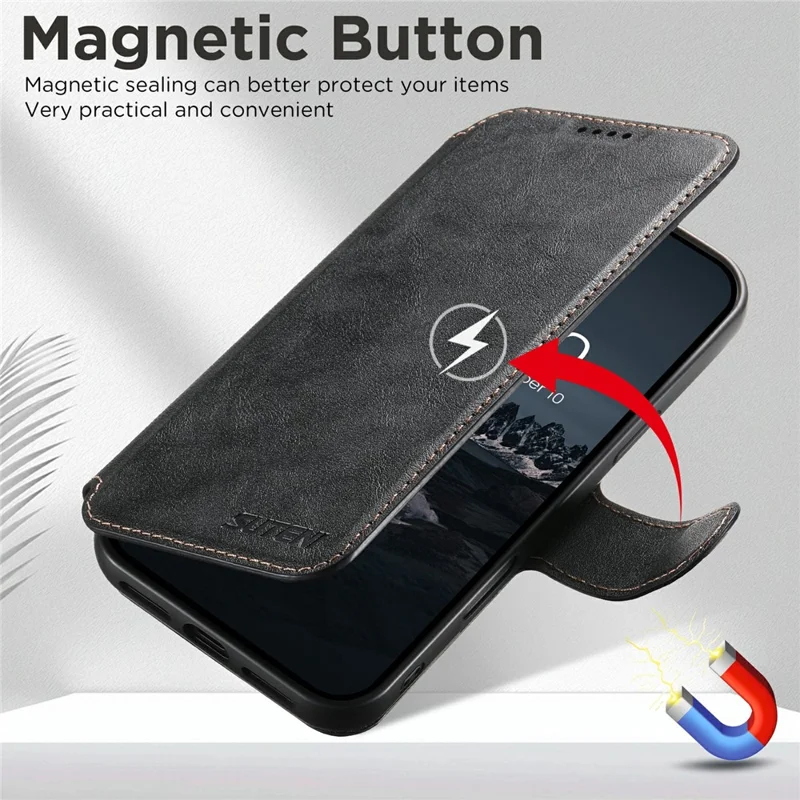 SUTENI Q-05 For iPhone 17 Pro Max Wallet Case 2 in 1 Detachable Leather Flip Phone Cover with Stand - Black