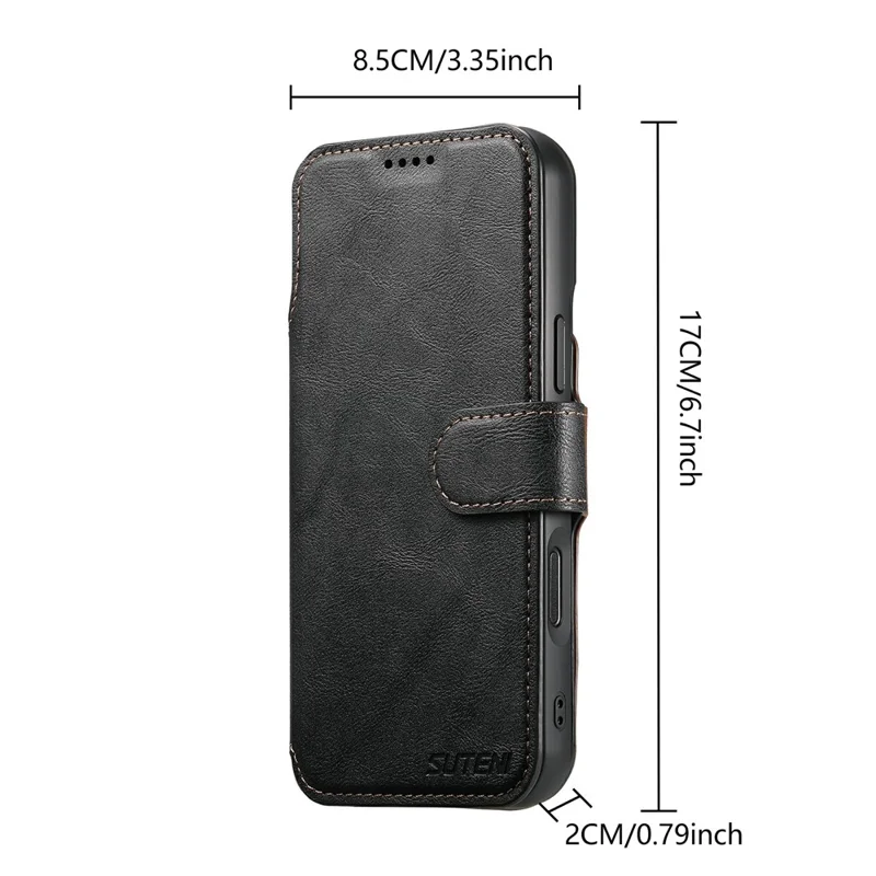 SUTENI Q-05 For iPhone 17 Pro Max Wallet Case 2 in 1 Detachable Leather Flip Phone Cover with Stand - Black