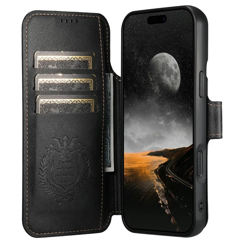 SUTENI Q-05 For iPhone 17 Pro Max Wallet Case 2 in 1 Detachable Leather Flip Phone Cover with Stand - Black