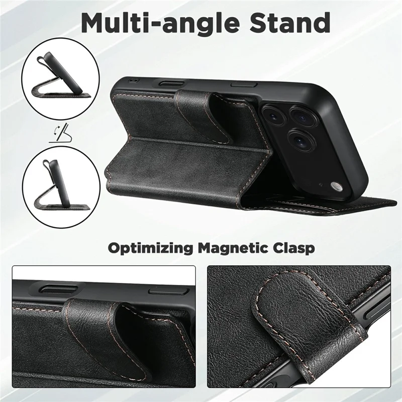 SUTENI Q-05 For iPhone 17 Pro Max Wallet Case 2 in 1 Detachable Leather Flip Phone Cover with Stand - Black