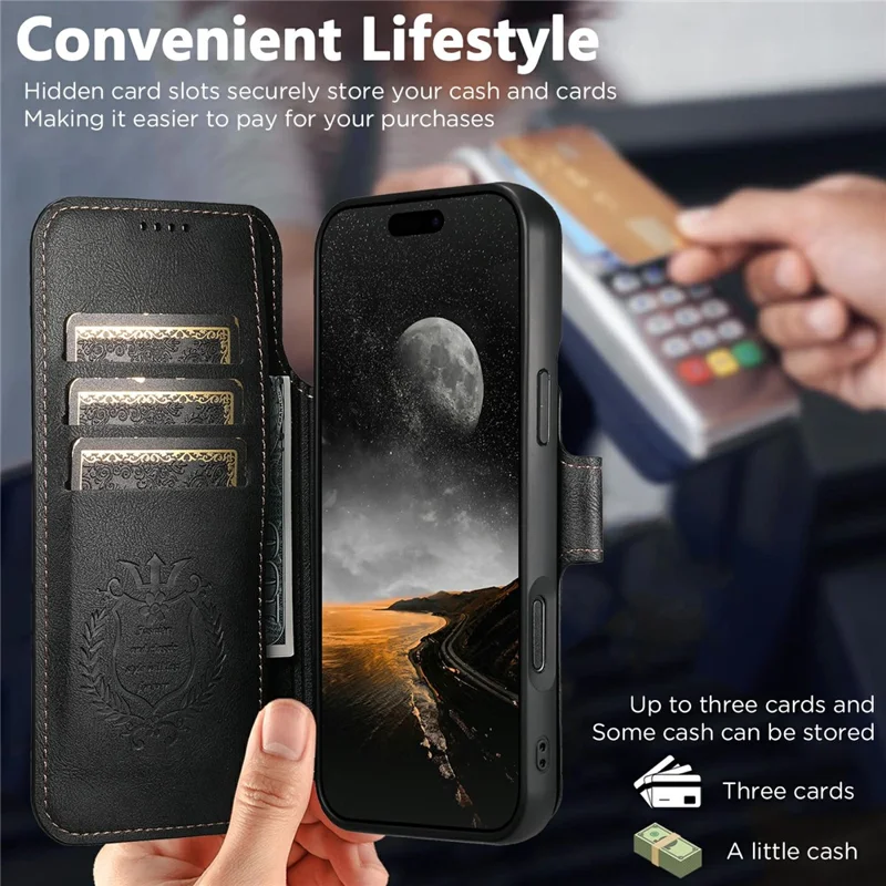 SUTENI Q-05 For iPhone 17 Pro Wallet Case 2 in 1 Detachable Leather Flip Phone Cover with Stand - Black