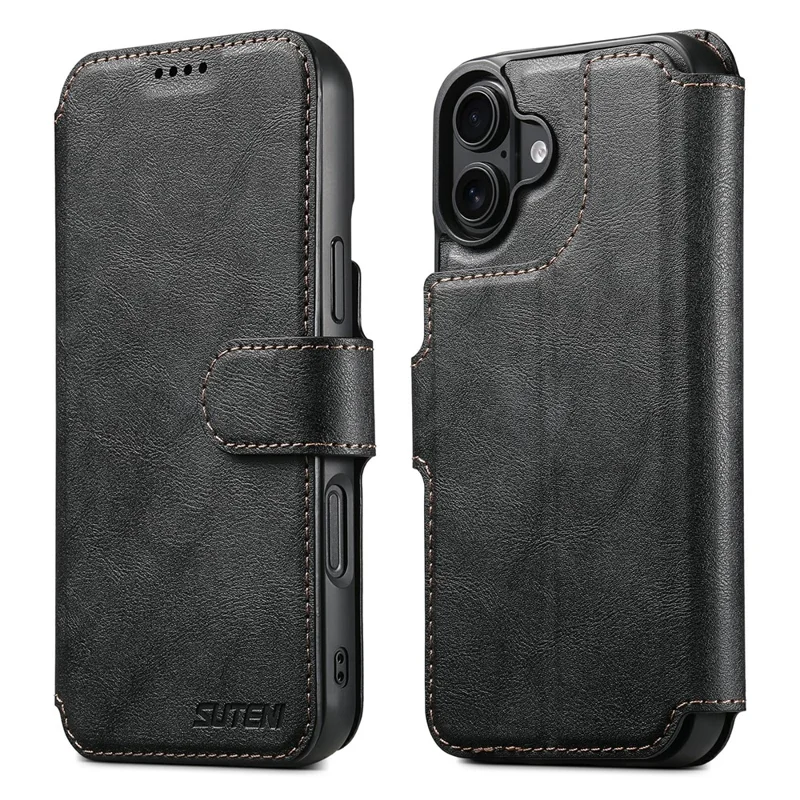 SUTENI Q-05 For iPhone 17 Wallet Case 2 in 1 Detachable Leather Flip Phone Cover with Stand - Black