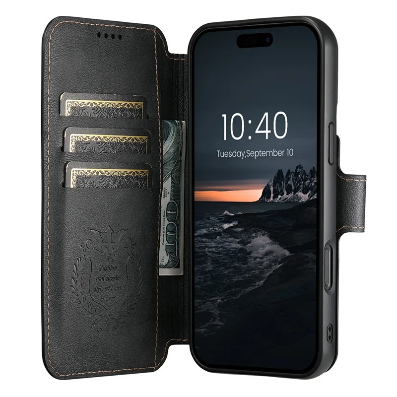 SUTENI Q-05 For iPhone 17 Wallet Case 2 in 1 Detachable Leather Flip Phone Cover with Stand - Black