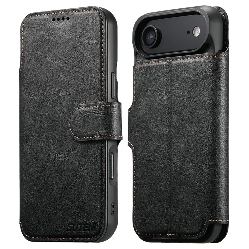 SUTENI Q-05 For iPhone 17 Air Wallet Case 2 in 1 Detachable Leather Flip Phone Cover with Stand - Black
