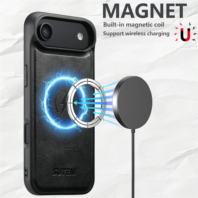 SUTENI Q-05 For iPhone 17 Air Wallet Case 2 in 1 Detachable Leather Flip Phone Cover with Stand - Black
