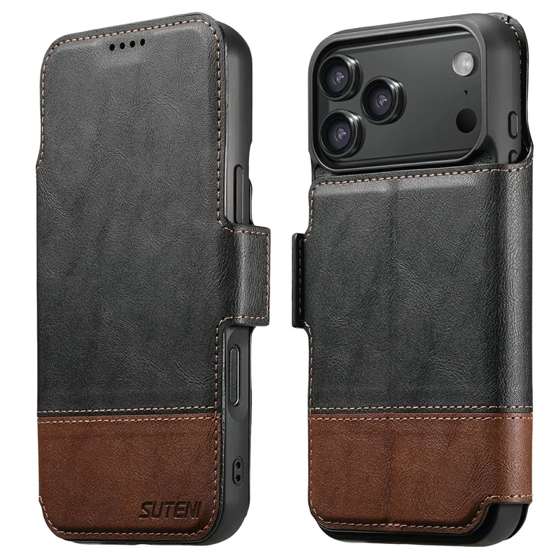 SUTENI Q-06 For iPhone 17 Pro Max Case Color Splicing Magnetic Detachable Leather Phone Cover - Black