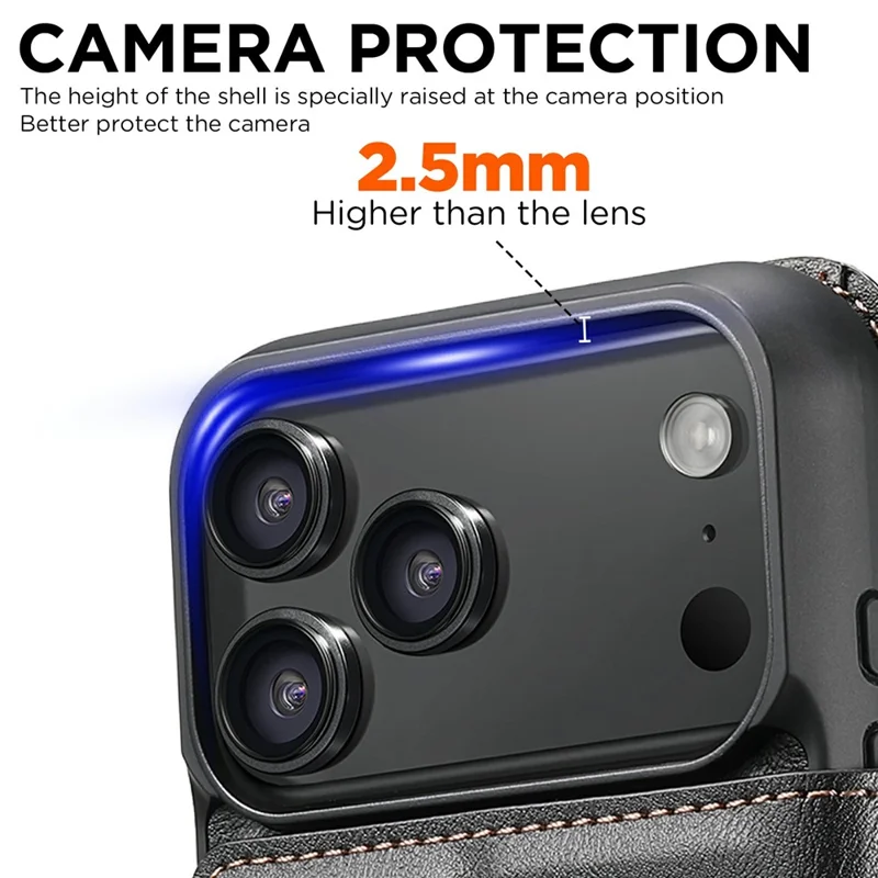 SUTENI Q-06 Funda de Cuero para iPhone 17 Pro con Diseño de Colores Combinados, Magnética y Desmontable - Negro