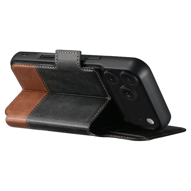 SUTENI Q-06 Funda de Cuero para iPhone 17 Pro con Diseño de Colores Combinados, Magnética y Desmontable - Negro