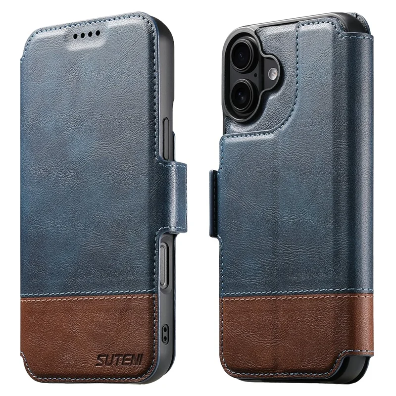 SUTENI Q-06 For iPhone 17 Case Color Splicing Magnetic Detachable Leather Phone Cover - Blue