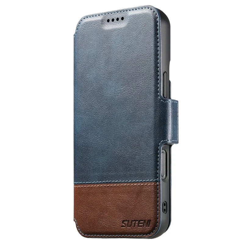 SUTENI Q-06 For iPhone 17 Case Color Splicing Magnetic Detachable Leather Phone Cover - Blue